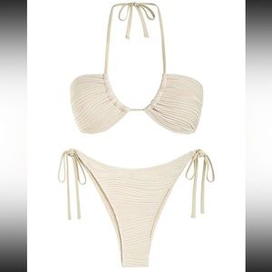Textured Multiway Tie Side Bikini Set With Beach Sarong.